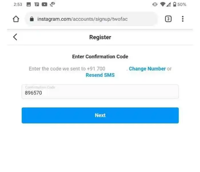 enter your code that had been sent your email or phone number