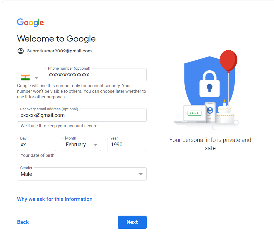 give your personal details on gmail